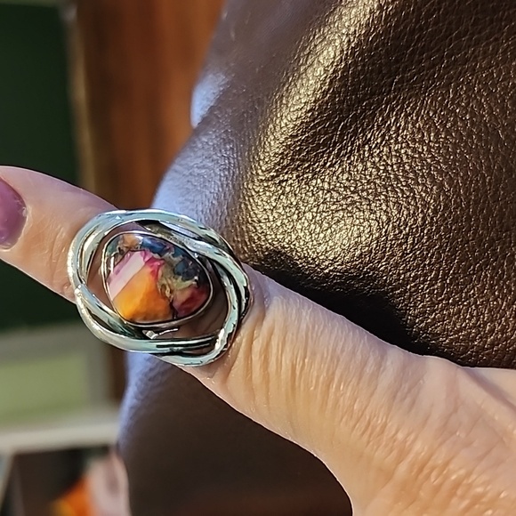 Pink oyster copper and sterling silver ring - Picture 2 of 3